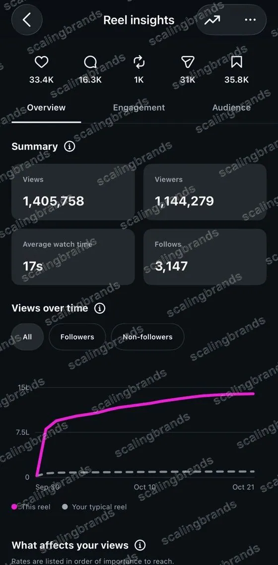 Instagram Reel insights: 14.05 lakh views and 3,147 new follows